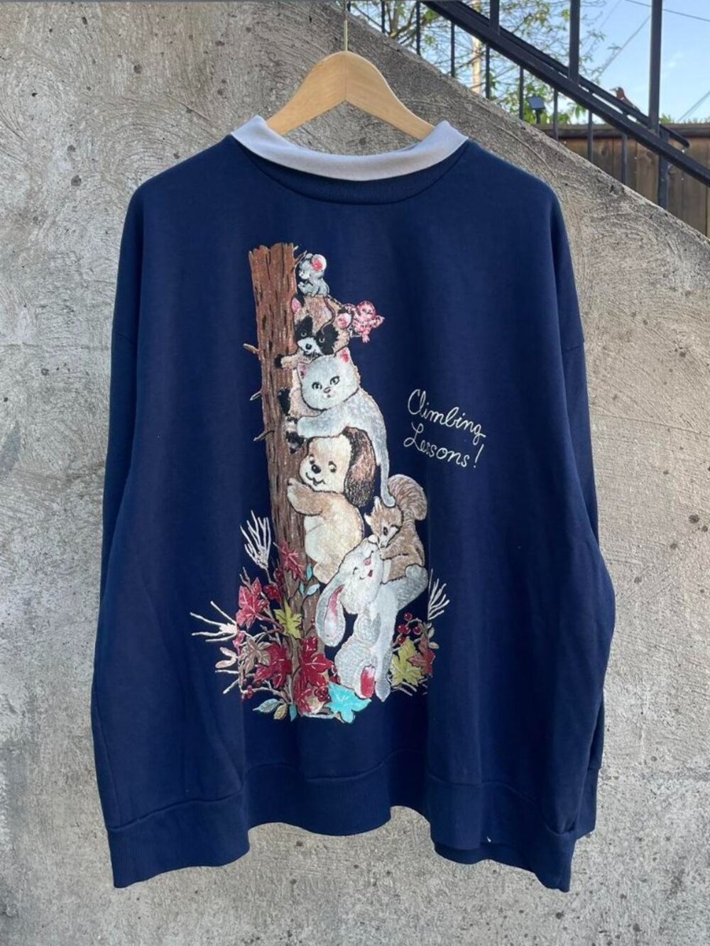 Vintage 90s Basic Editions "climbing lessons" cat grandma sweater size XXL